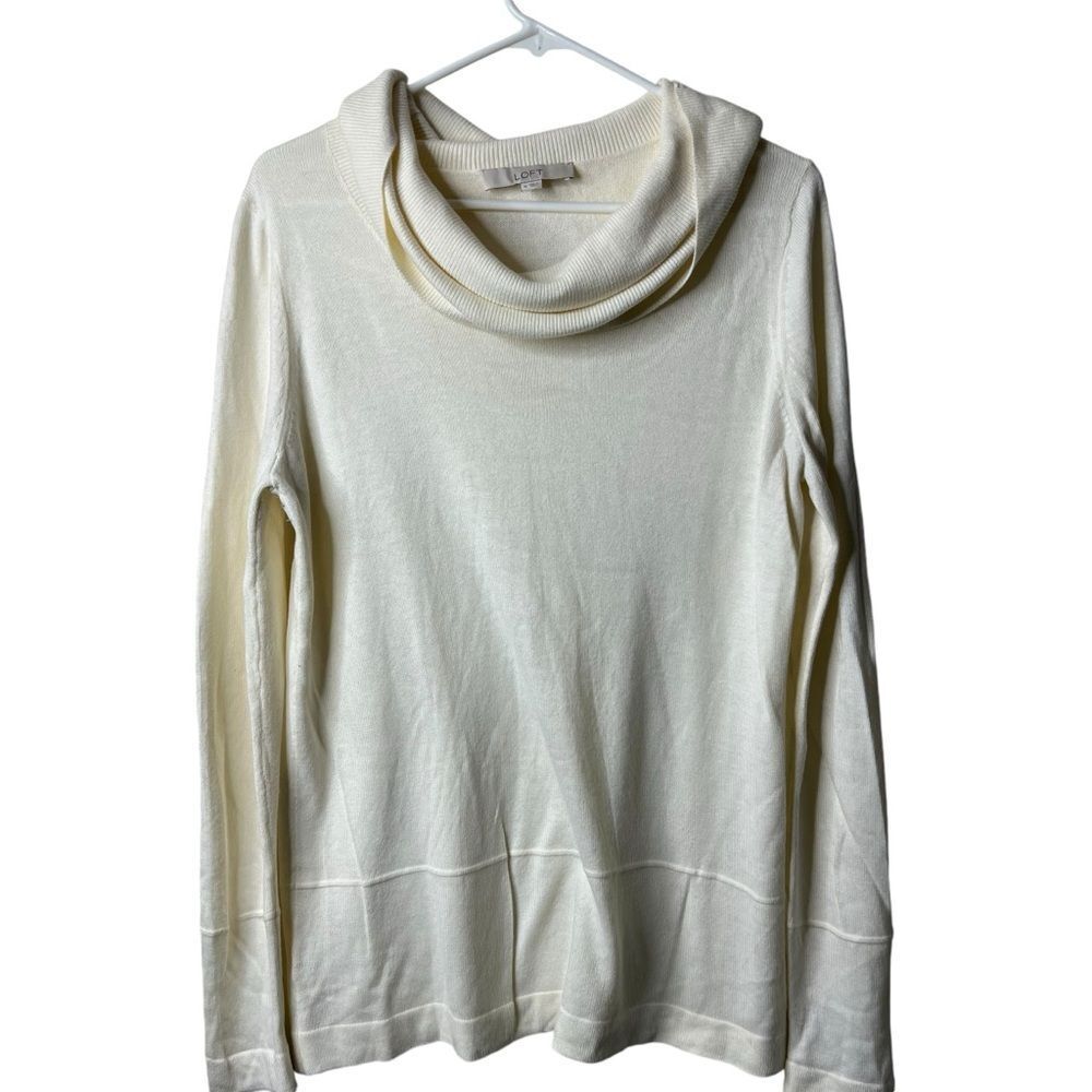 Loft Cream Cowlneck Long Sleeve Lightweight Sweater
